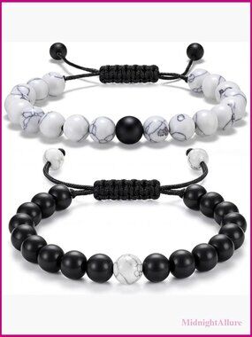 Couples Matching Stretch Bracelets 8mm Natural Howlite & Agate